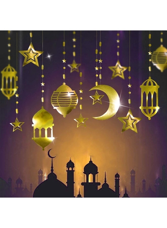 8 PCS Gold Ramadan Star-Moon Party-Decorations Garland - Twinkle Little Star Hanging Decoration Streamers Swirl Lantern, Eid Mubarak Birthday Wedding Party Banner Decor Panduola - Image 2